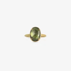 18k & oval faceted green sapphire ring, 3.2ct