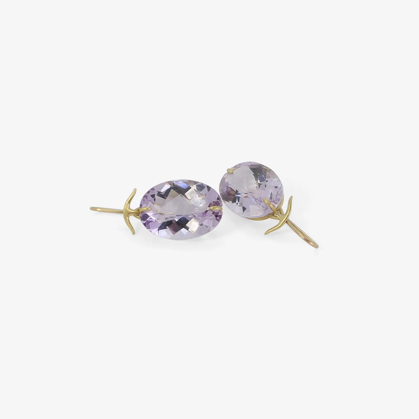 18k & oval faceted rose de france amethyst earrings