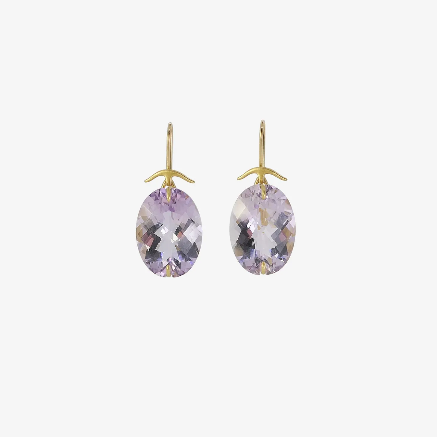 18k & oval faceted rose de france amethyst earrings