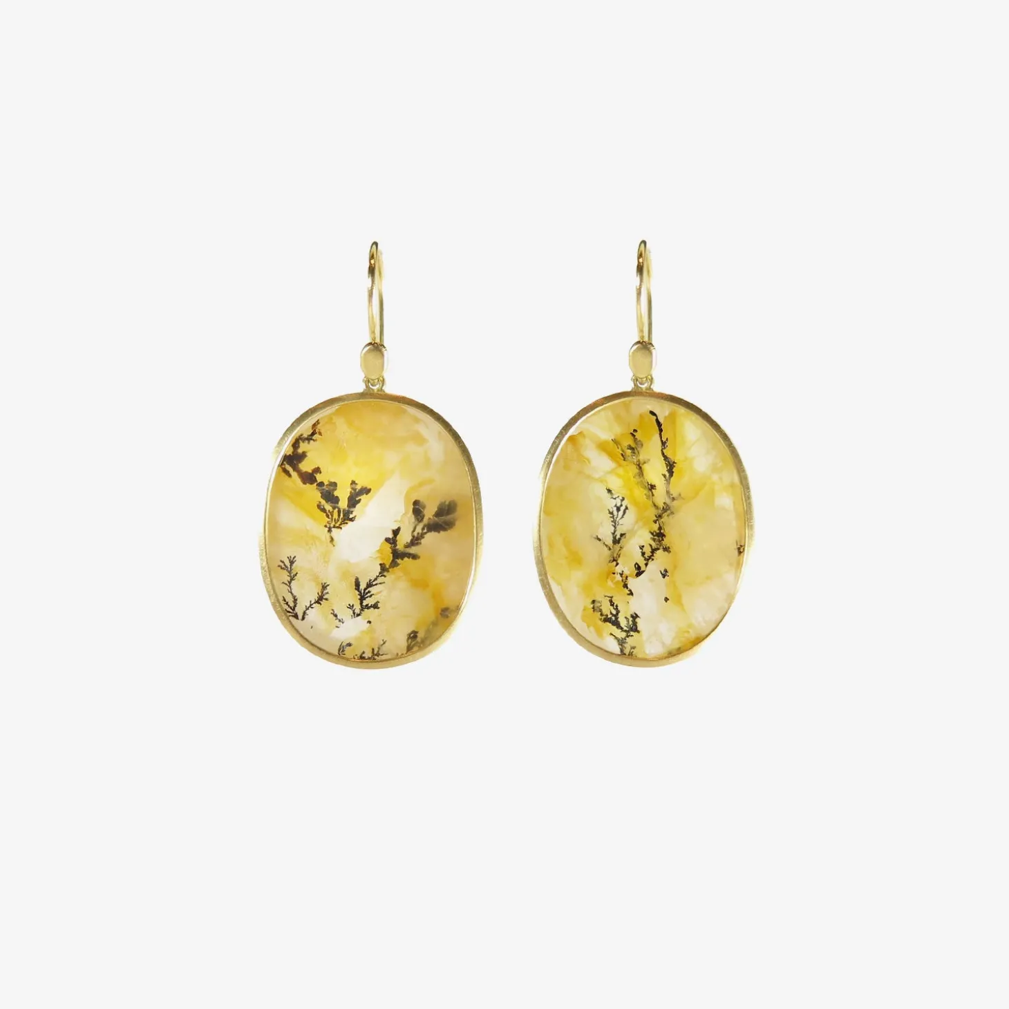18k & oval orange dendritic quartz earrings