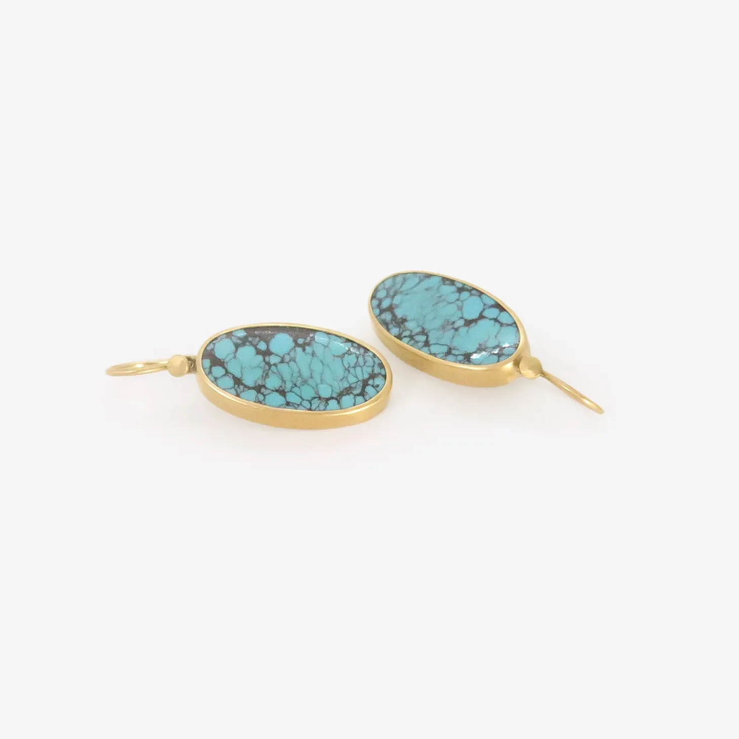 18k & oval persian turquoise earrings, 10.92ct