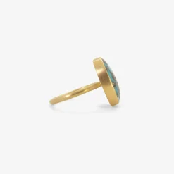 18k & oval persian turquoise with pyrite ring, 7.6ct