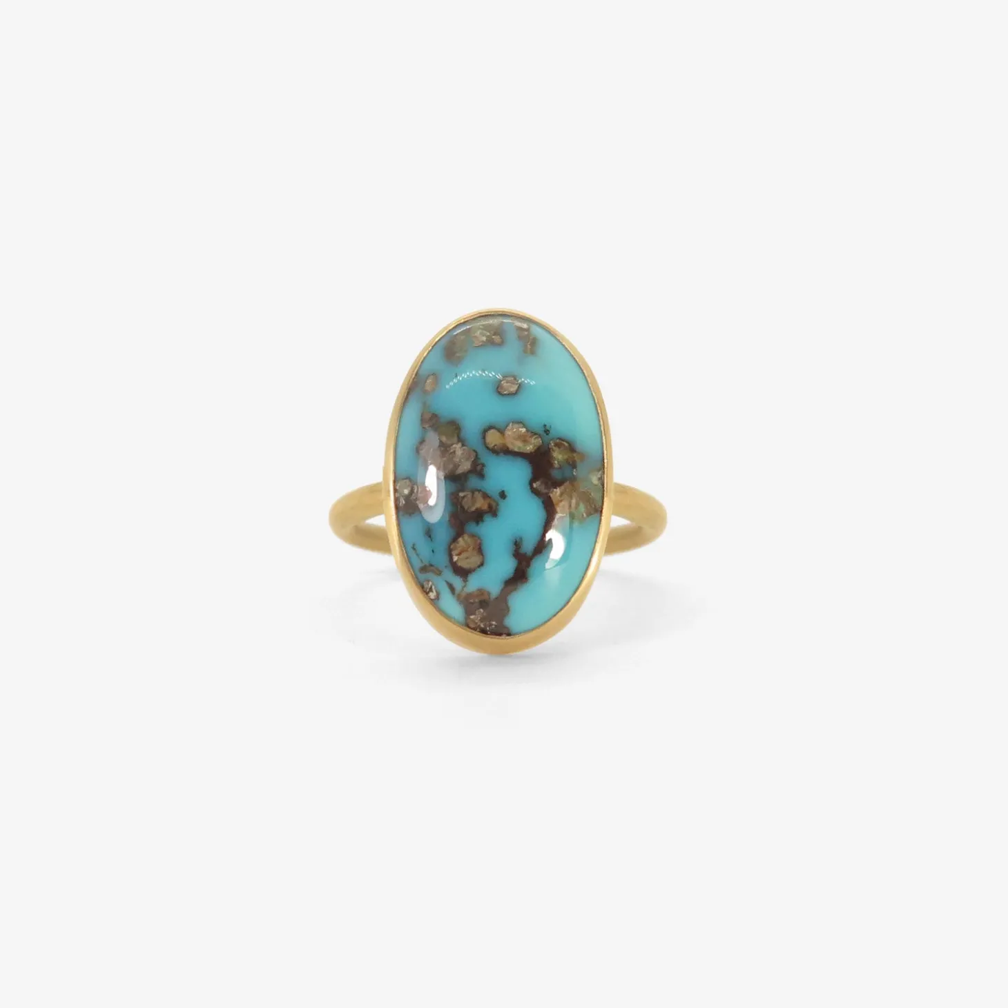 18k & oval persian turquoise with pyrite ring, 7.6ct