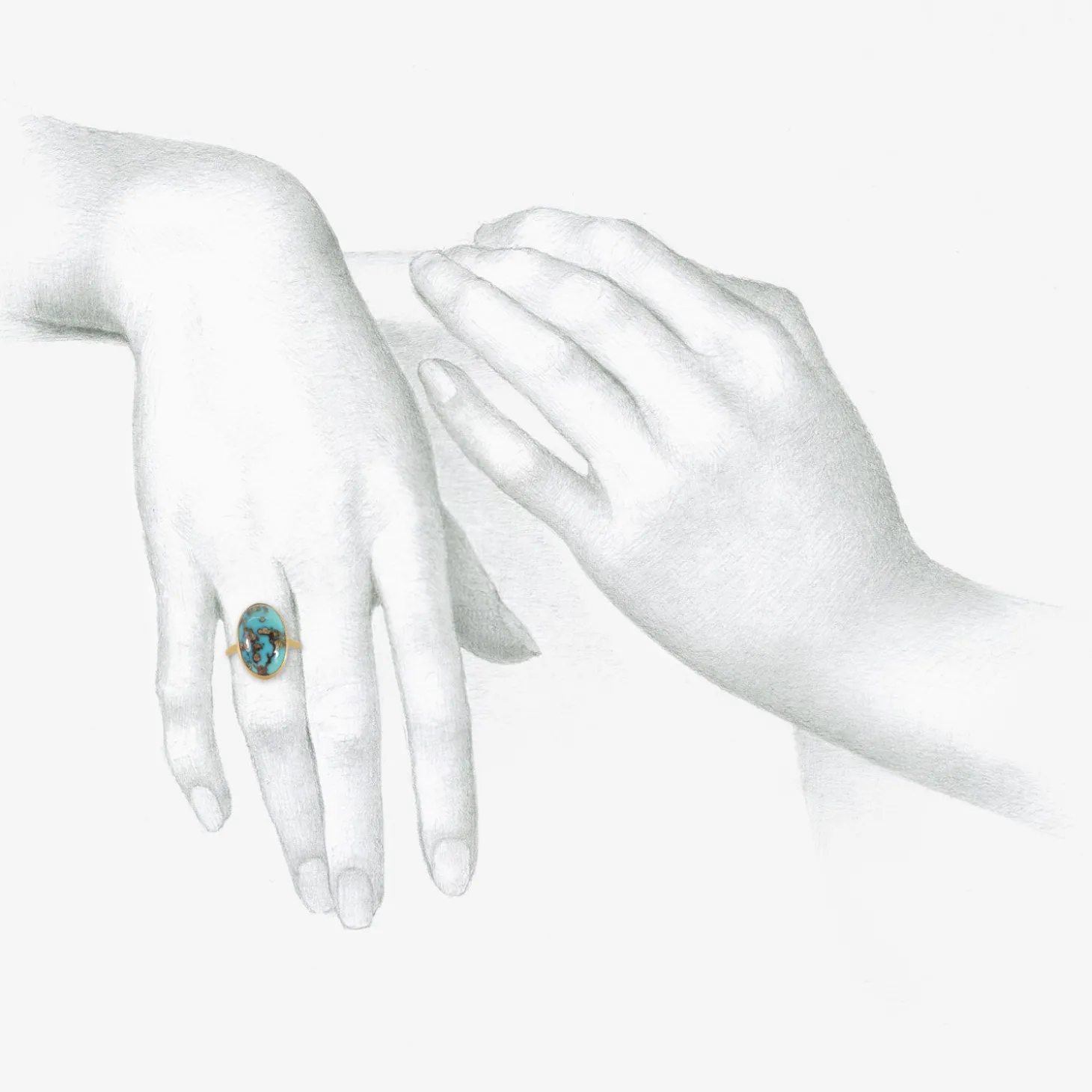 18k & oval persian turquoise with pyrite ring, 7.6ct