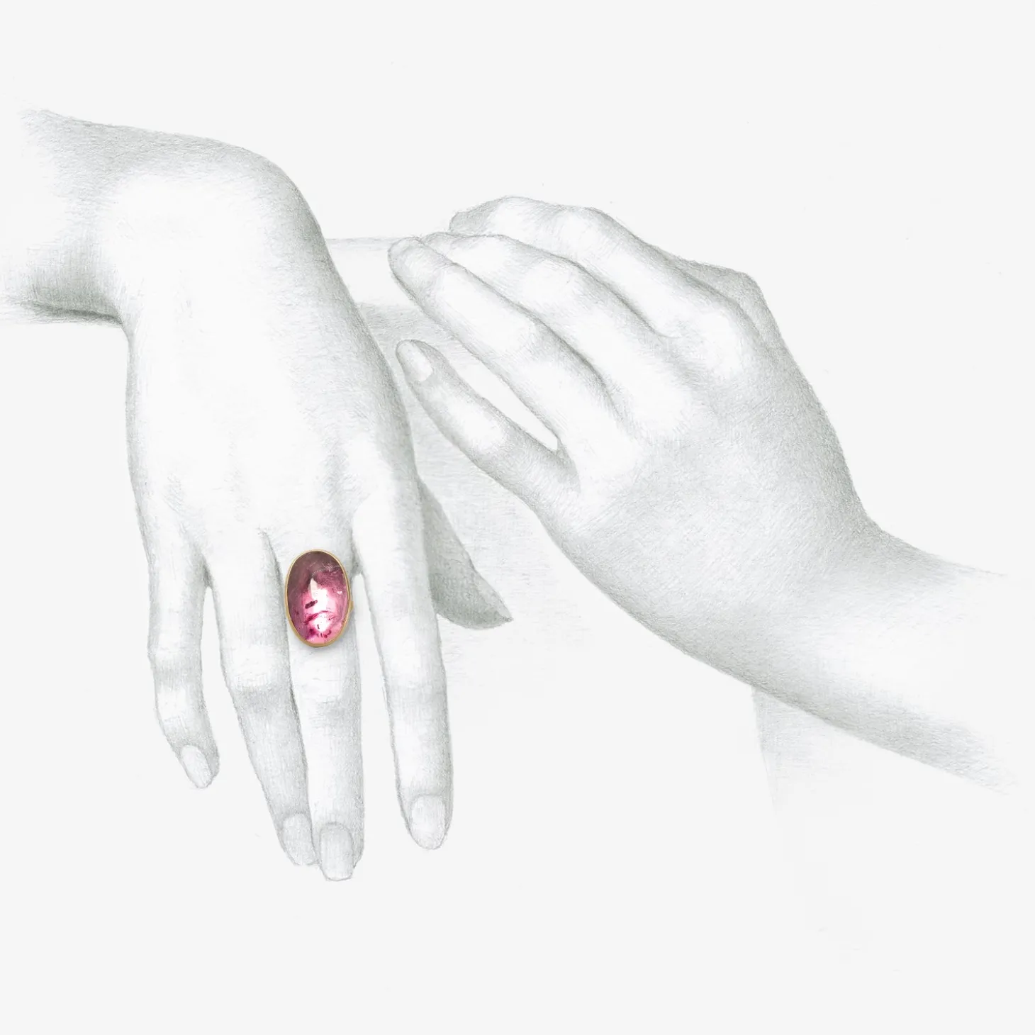 18k & oval powder pink tourmaline lens ring, 14.15ct