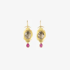 18k & oval rose-cut diamond scallop earrings with ruby drops
