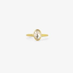 18k & oval rose-cut white diamond ring, .81ct