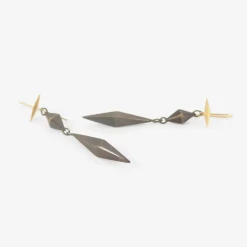 18k & oxidized bronze three-piece chiseled link earrings