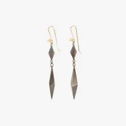 18k & oxidized bronze three-piece chiseled link earrings