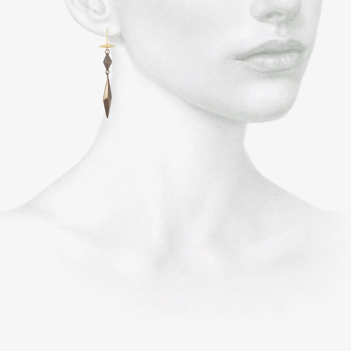 18k & oxidized bronze three-piece chiseled link earrings