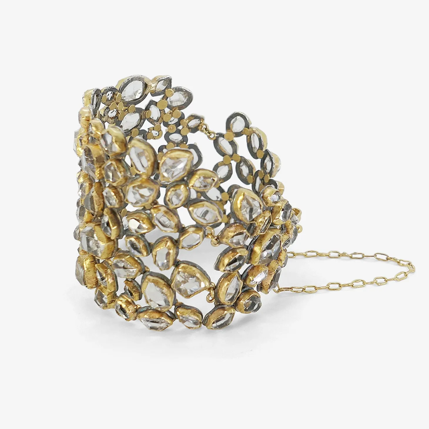 18k & oxidized silver bezel-set herkimer diamond cuff