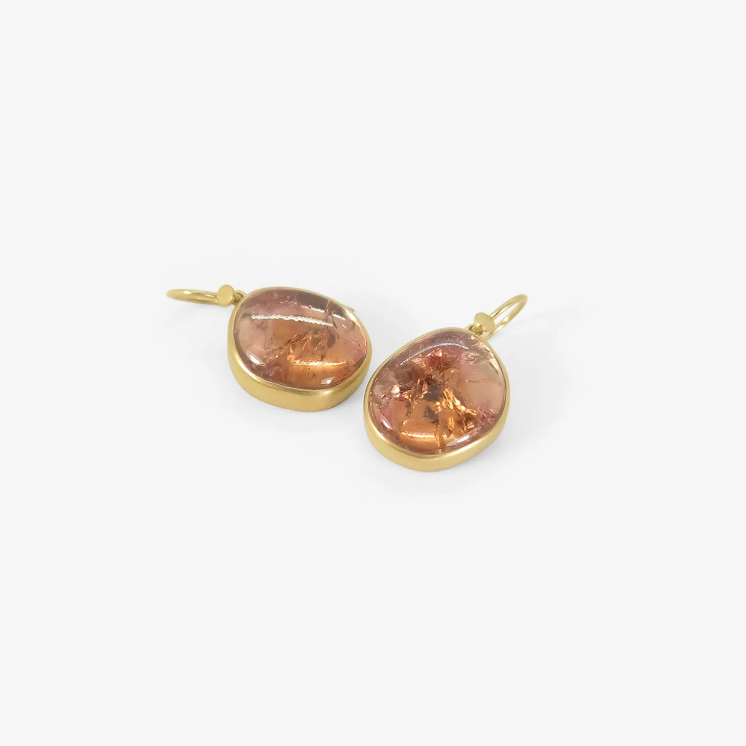 18k & peach tourmaline pebble drop earrings, 21.84ct