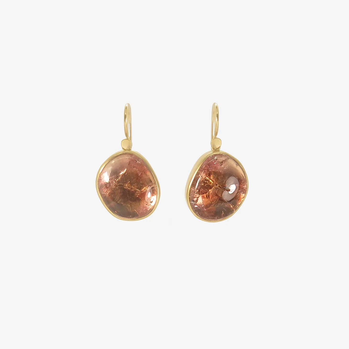 18k & peach tourmaline pebble drop earrings, 21.84ct