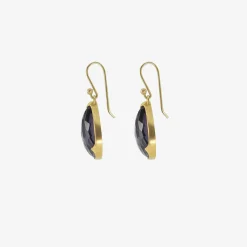 18k & pear-shaped amethyst-over-hematite earrings