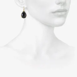 18k & pear-shaped amethyst-over-hematite earrings