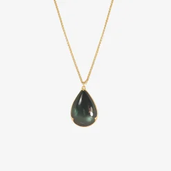 18k & pear-shaped blue green tourmaline pendant