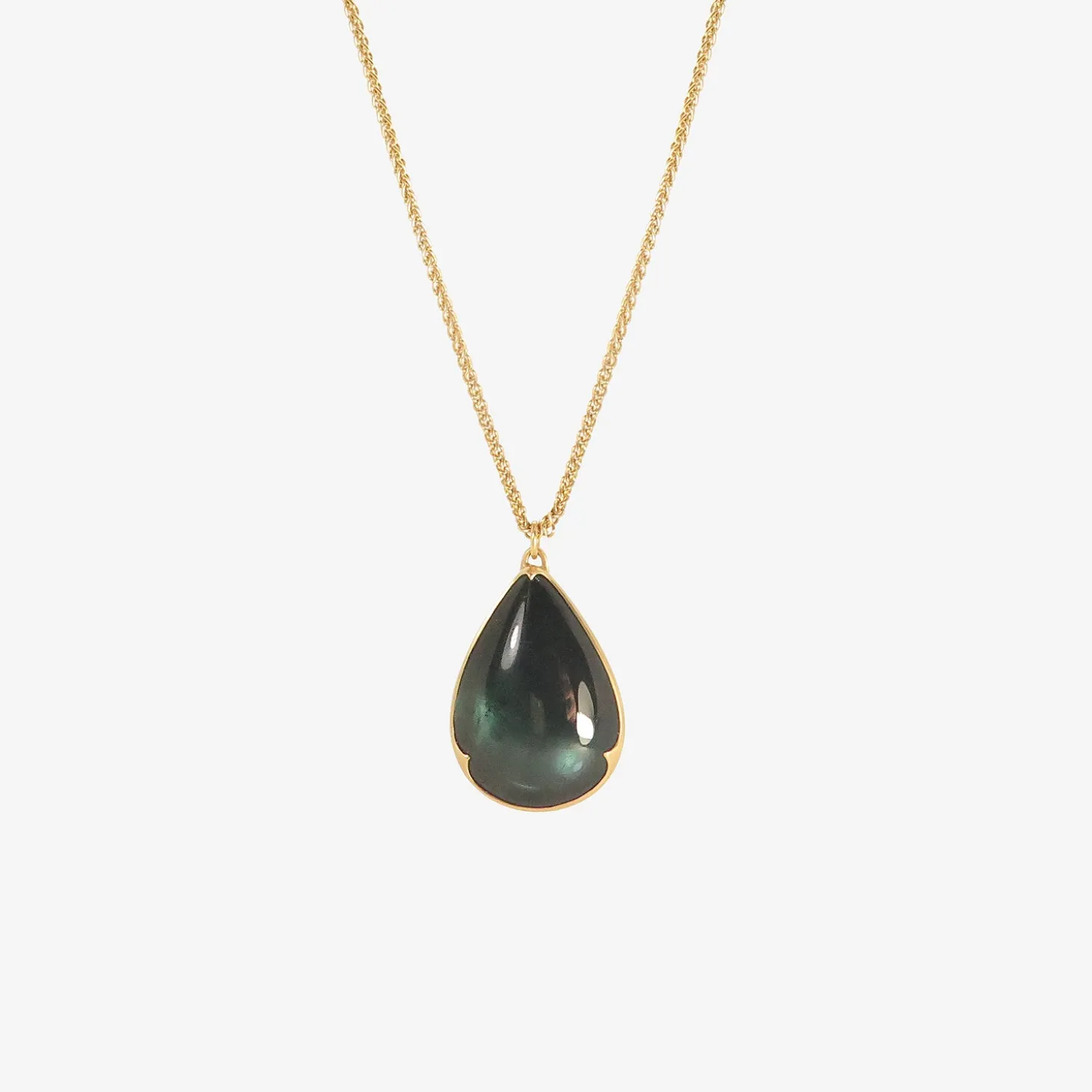 18k & pear-shaped blue green tourmaline pendant