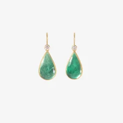 22k & pear-shaped colombian emerald earrings with diamonds