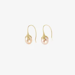 14k & pink freshwater pearl eggplant earrings