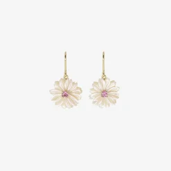14k & pink mother-of-pearl simple flower earrings with pink tourmaline centers