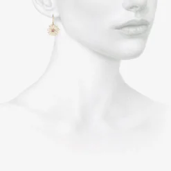 14k & pink mother-of-pearl simple flower earrings with pink tourmaline centers