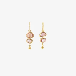 18k & pink sapphire double drop earrings with 22k gold ball drops