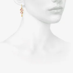 18k & pink sapphire double drop earrings with 22k gold ball drops