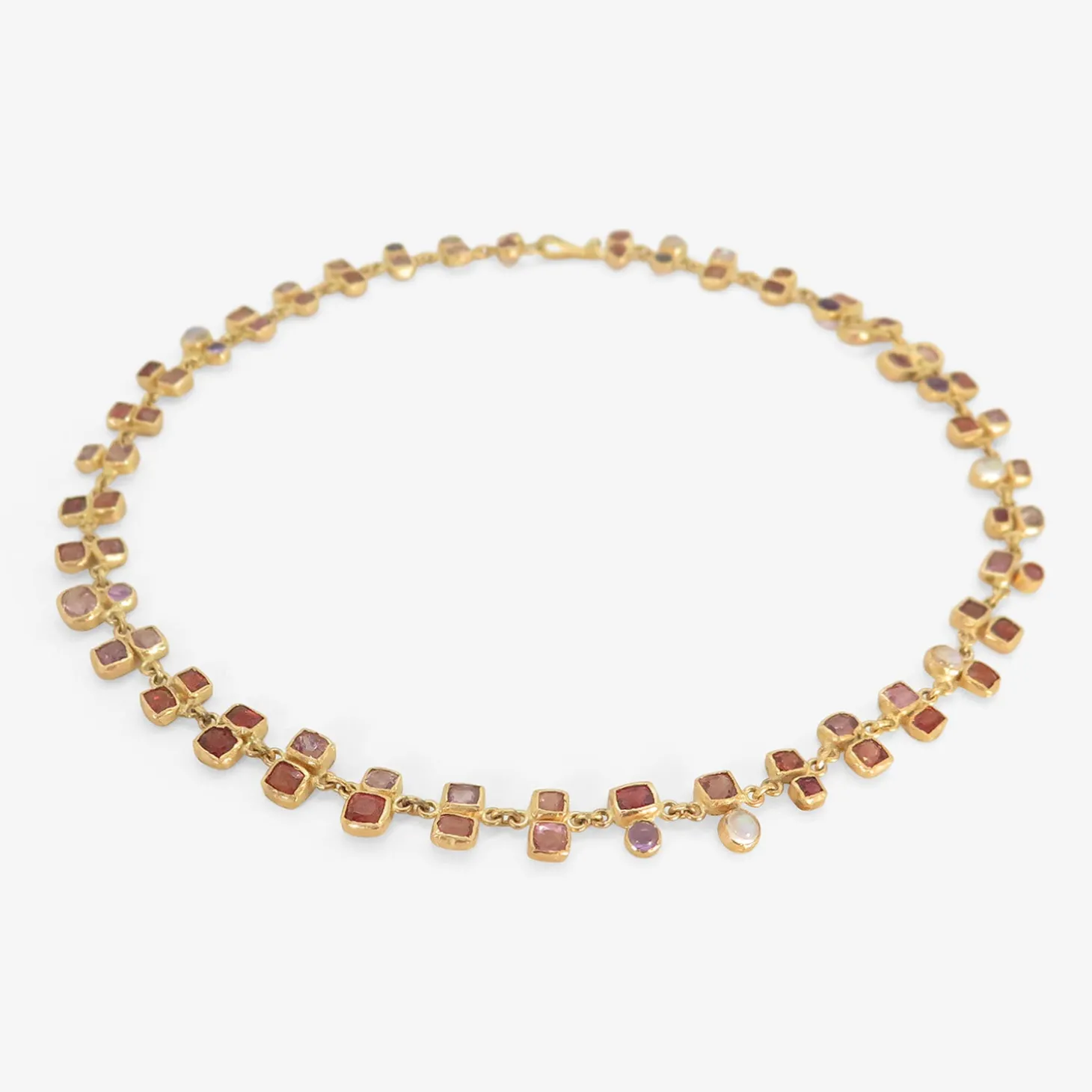 18k & pink spinel confetti necklace with moonstone and amethyst