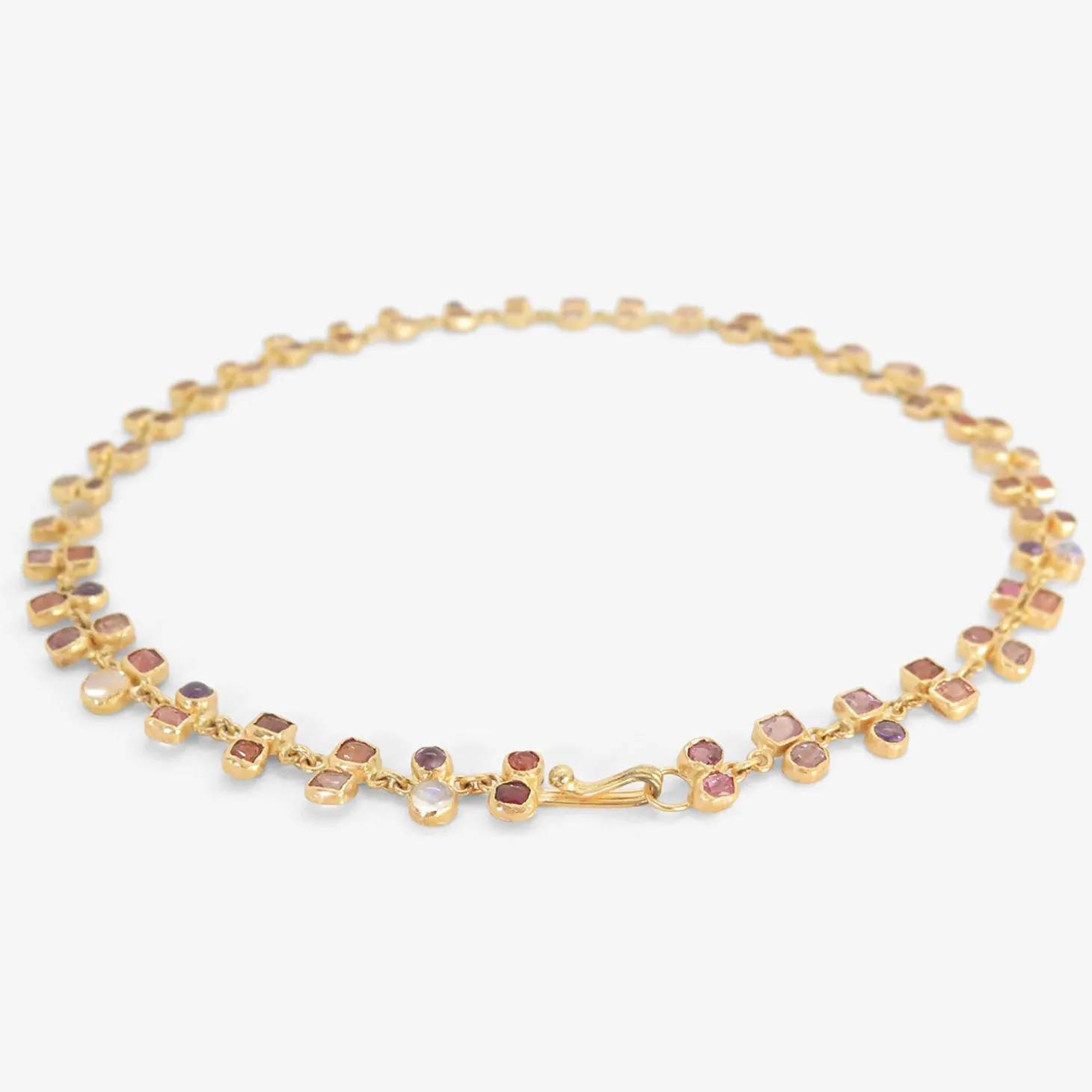18k & pink spinel confetti necklace with moonstone and amethyst