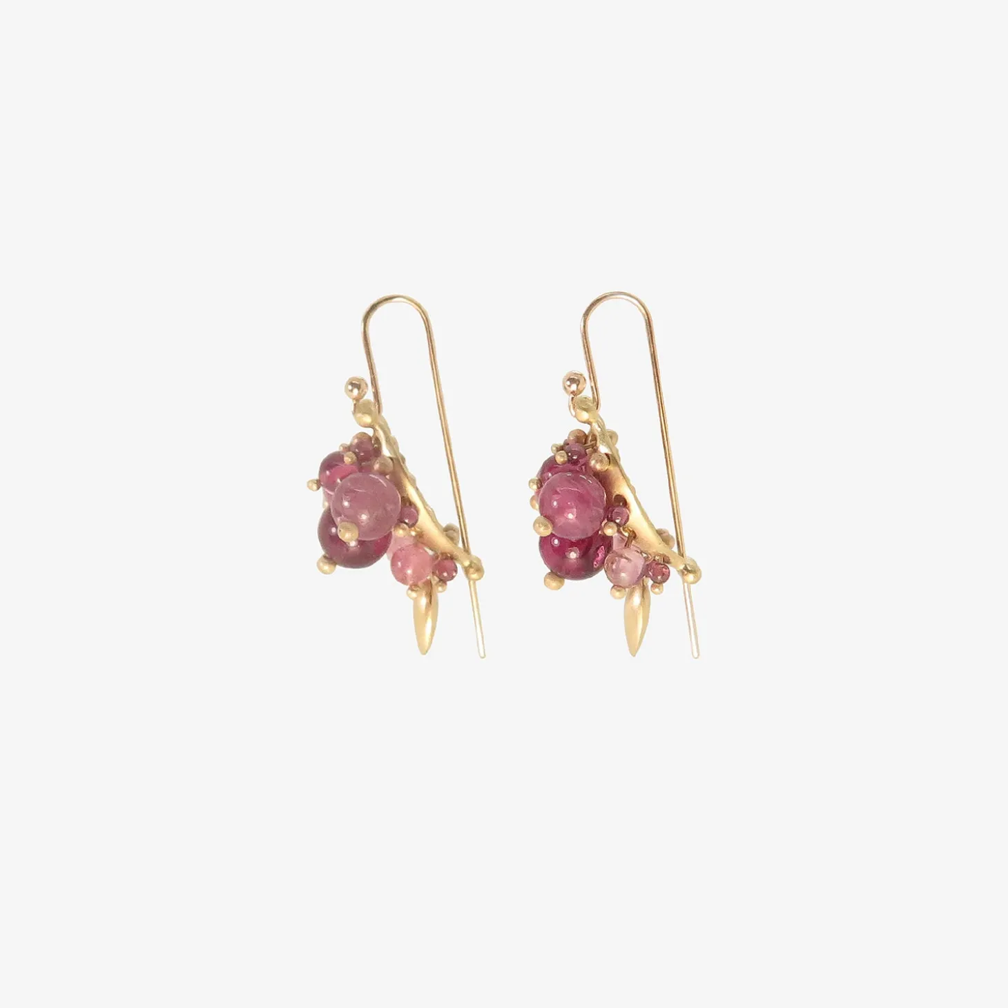 18k & pink tourmaline bug clusters