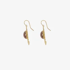 18k & pink tourmaline cabochon earrings with flowery filigree