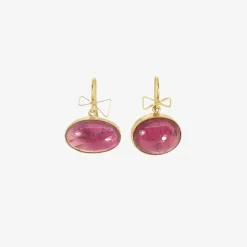 18k & pink tourmaline cabochon earrings with angular bow details, 24.5ct