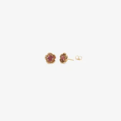 14k & pink tourmaline encased flower studs