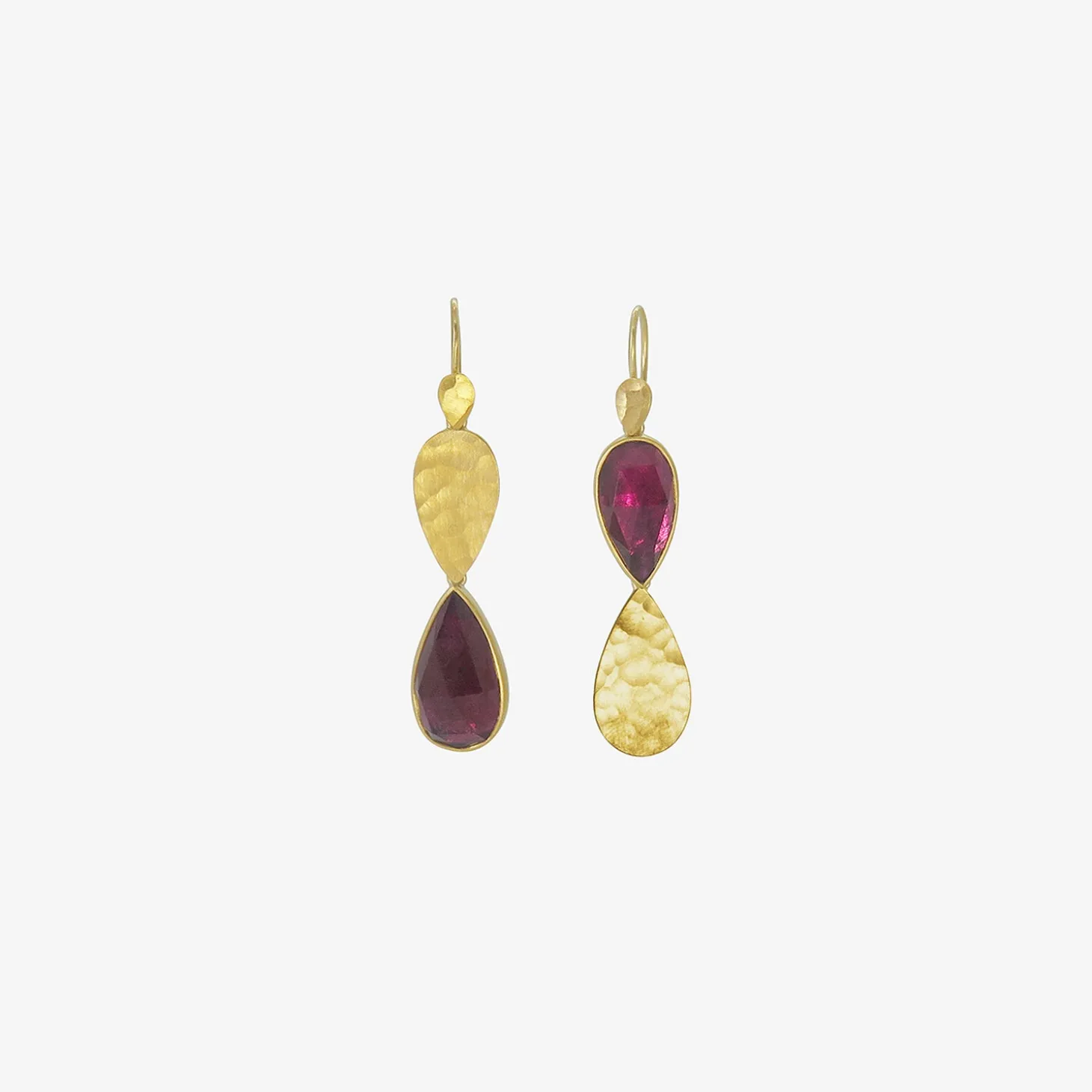22k & pink tourmaline klimt double drop earrings, 11.02ct