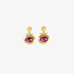22k & pink tourmaline small bell earrings