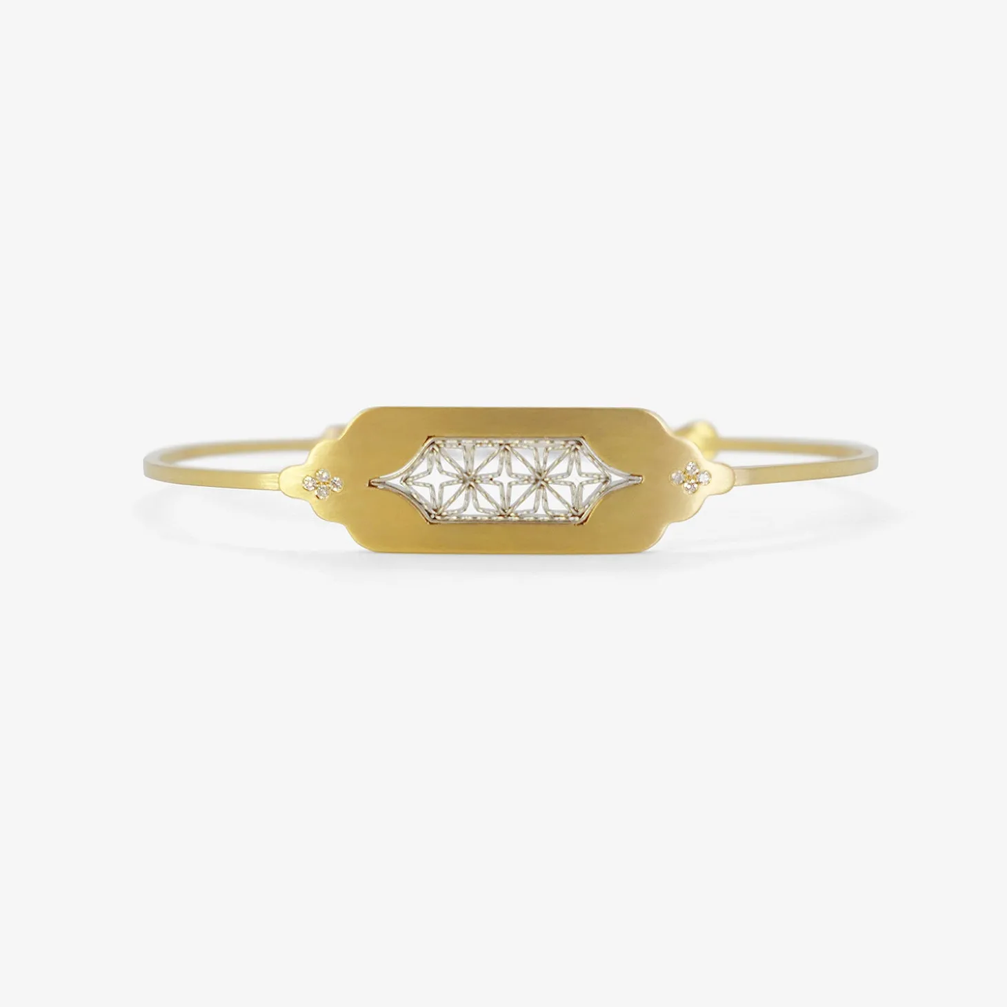 18k & platinum cuff bracelet with two diamond pavé quattros