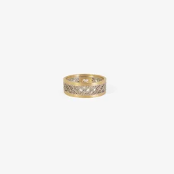 18k & platinum damask band with oval diamond, .64ct