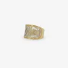 18k & platinum ellipse ring with champagne micro pavé diamonds