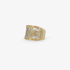 18k & platinum ellipse ring with champagne micro pavé diamonds