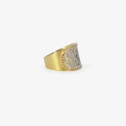 18k & platinum ellipse ring with champagne micro pavé diamonds