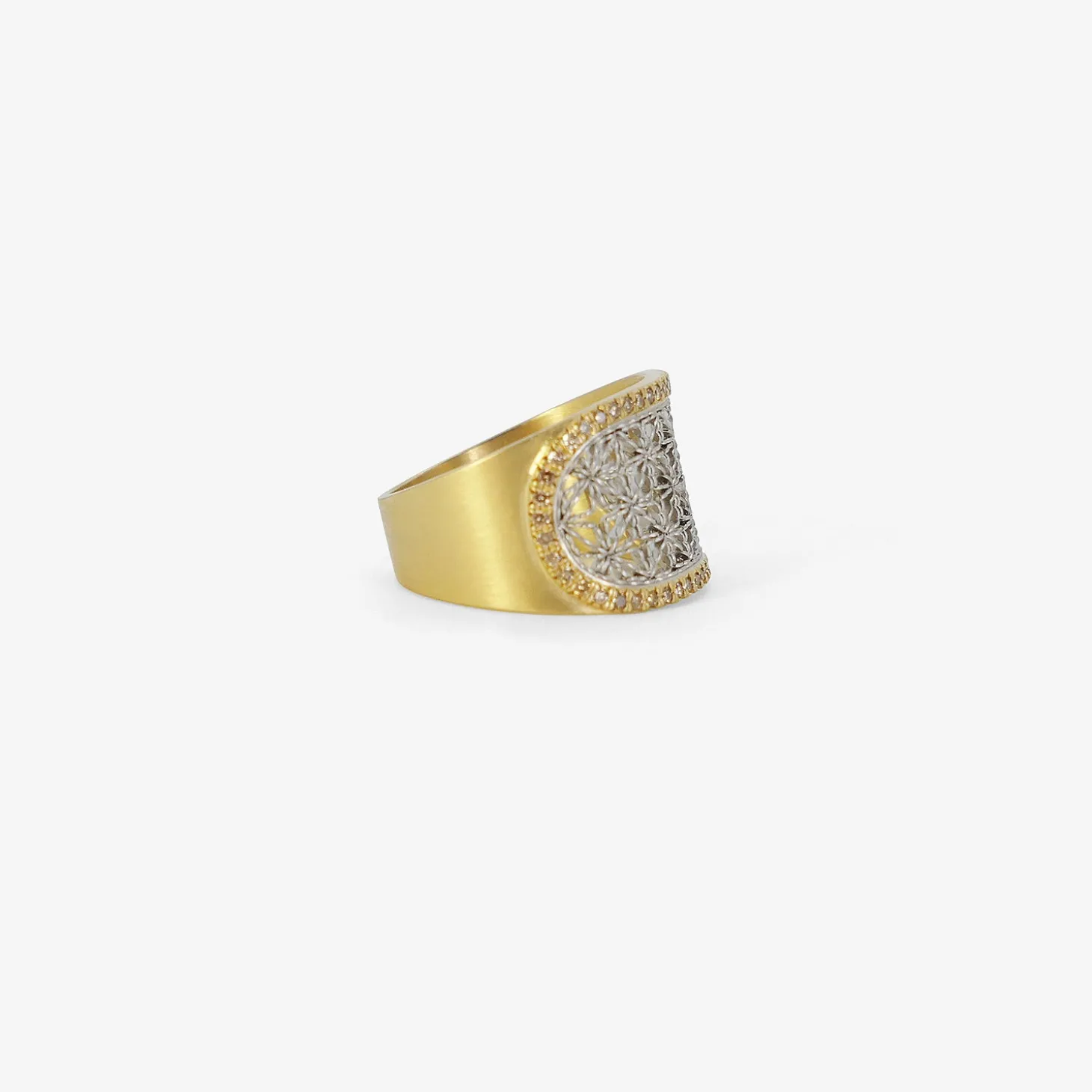 18k & platinum ellipse ring with champagne micro pavé diamonds