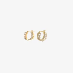 18k & platinum laurel hoops with white diamond pavé
