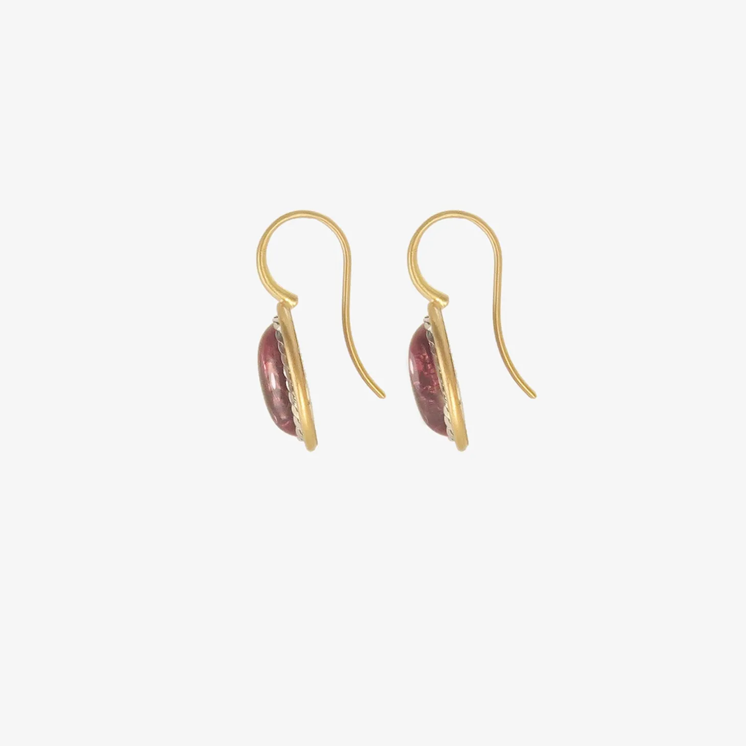 18k & platinum long oval pink tourmaline cabochon earrings