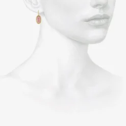 18k & platinum long oval pink tourmaline cabochon earrings