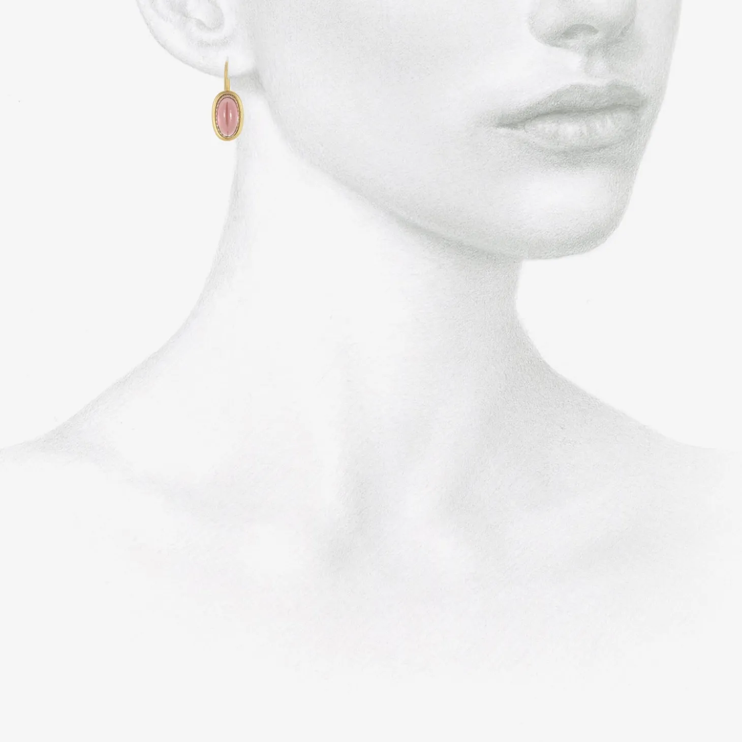 18k & platinum long oval pink tourmaline cabochon earrings