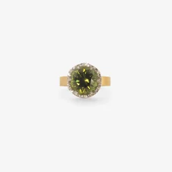 18k & platinum ring with round green tourmaline, 3.92ct