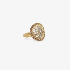 18k & platinum round ring with pavé champagne diamonds
