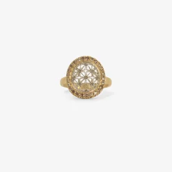 18k & platinum round ring with pavé champagne diamonds