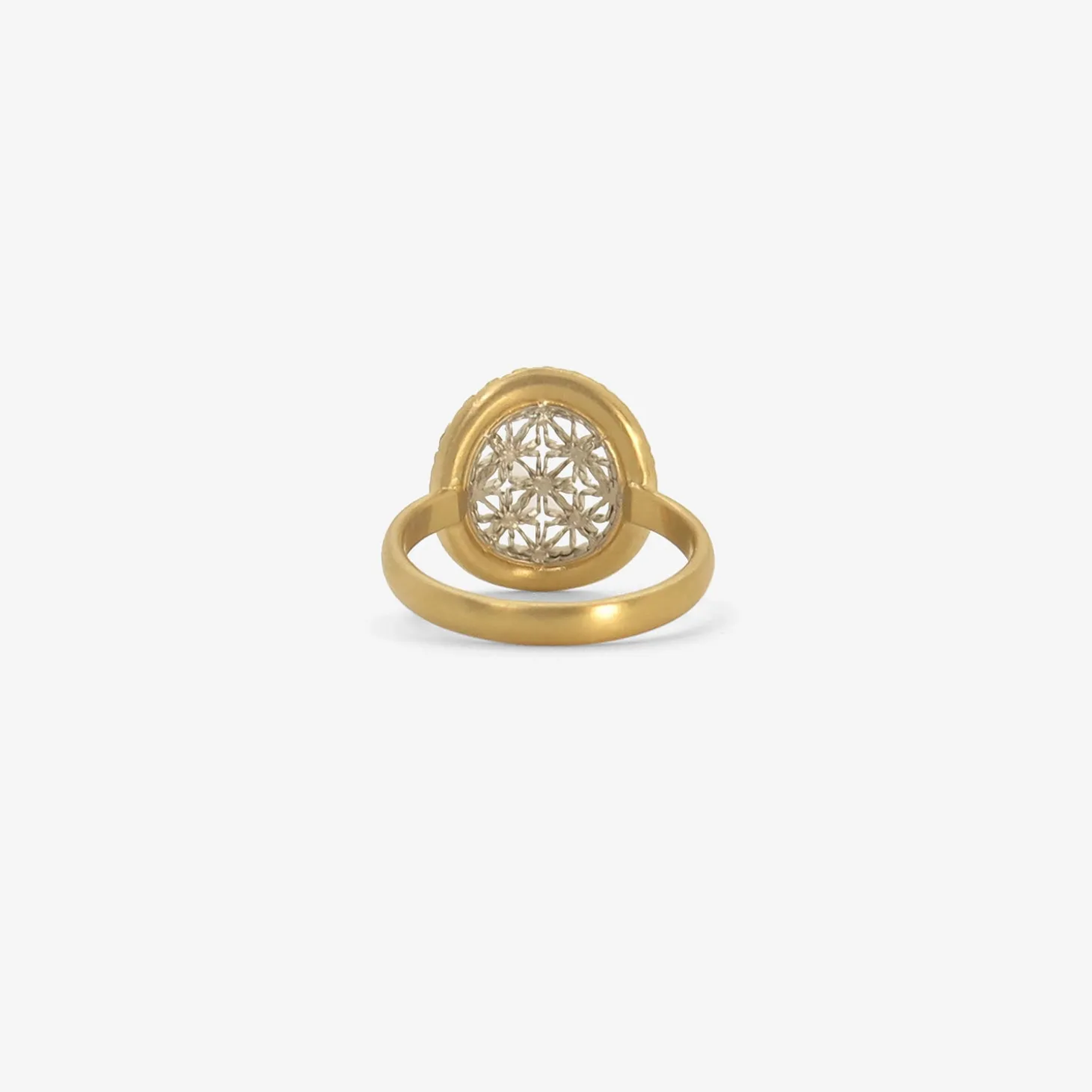 18k & platinum round ring with pavé champagne diamonds