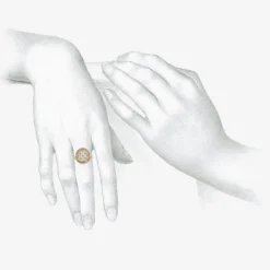 18k & platinum round ring with pavé champagne diamonds
